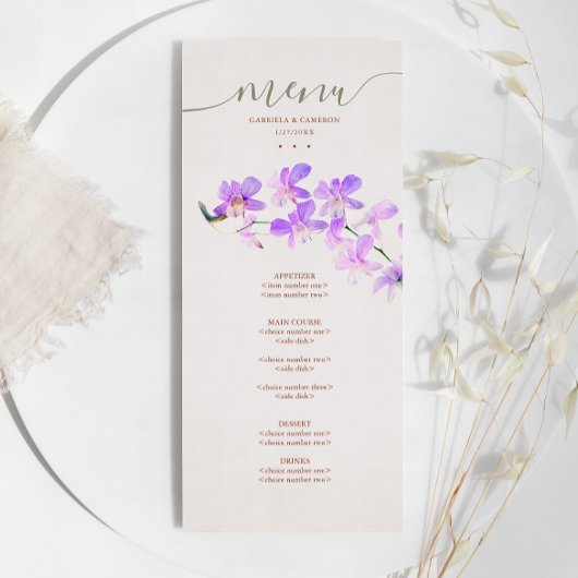 Bloemen Waterverf Orchideeën Terracotta Bruiloft Menu