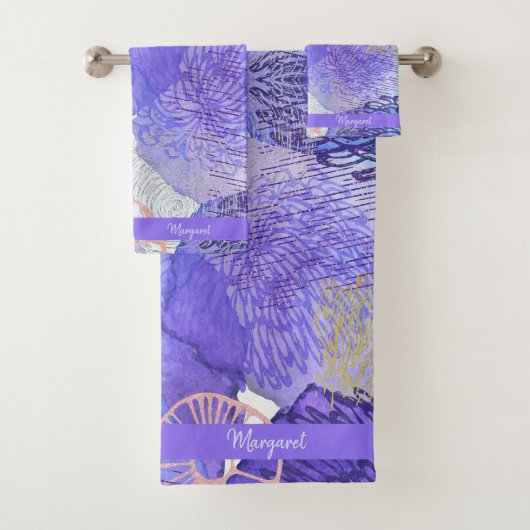 BLOEMEN WATERVERF PAARSE BAD HANDDOEK (Insitu)