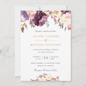 Bloemen Waterverf Paarse Lavendel Elegant Bruiloft Kaart (Voorkant)