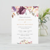 Bloemen Waterverf Paarse Lavendel Elegant Bruiloft Kaart (Staand voorkant)