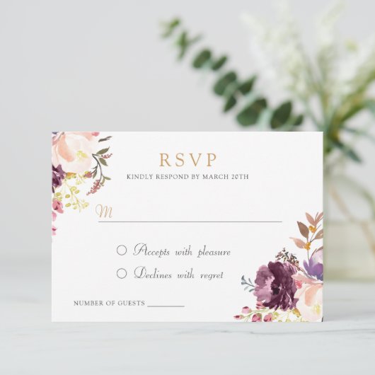 Bloemen Waterverf Paarse Lavendel Elegant RSVP Kaart (Staand voorkant)