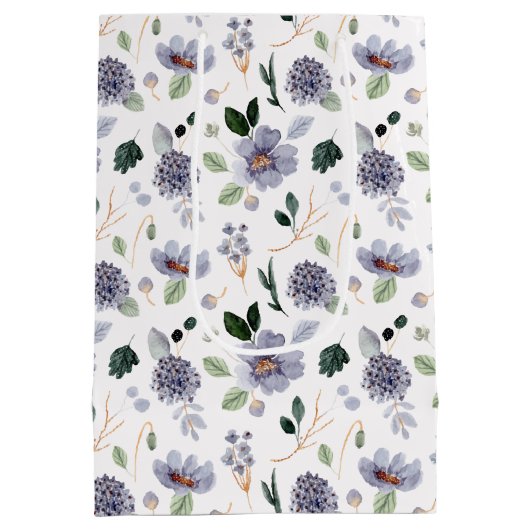 Bloemen Waterverf Paarse Patroon Medium Cadeauzakje (Achterkant)