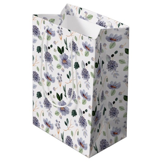 Bloemen Waterverf Paarse Patroon Medium Cadeauzakje (Achterkant Gekanteld)
