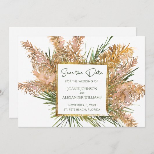 Bloemen Waterverf Pampas Grass Bruiloft Save The Date (Voorkant / Achterkant)