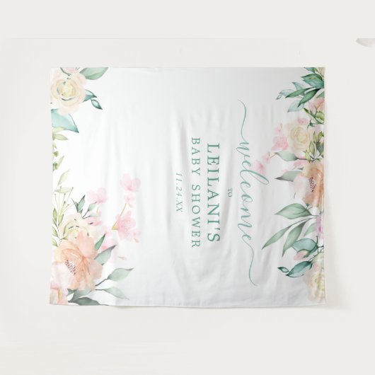 Bloemen Waterverf pastel krans botanisch welkom Wandkleed (Voorkant (horizontaal))