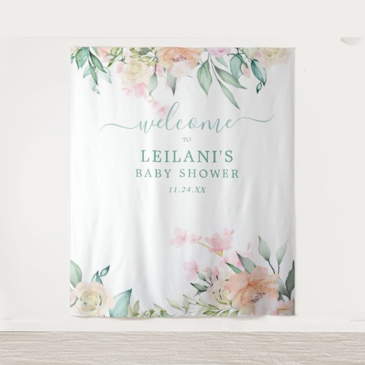 Bloemen Waterverf pastel krans botanisch welkom Wandkleed (Voorkant)