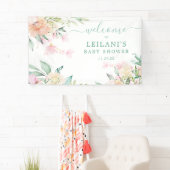 Bloemen Waterverf Pastel krans Oh Baby Welkom Spandoek (Insitu)