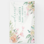 Bloemen Waterverf Pastel krans Oh Baby Welkom Spandoek (Verticaal)