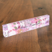 Bloemen Waterverf Patroon Monogram Ontwerp Naambordje (Zijkant)