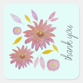 Bloemen Waterverf Patroon op Mint Vierkante Sticker
