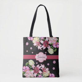 Bloemen Waterverf Peony Lily Gepersonaliseerd Zwar Tote Bag