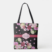 Bloemen Waterverf Peony Lily Gepersonaliseerd Zwar Tote Bag (Achterkant)