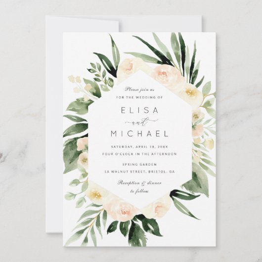 Bloemen Waterverf Perzik Blush Modern Minimal Kaart (Voorkant)