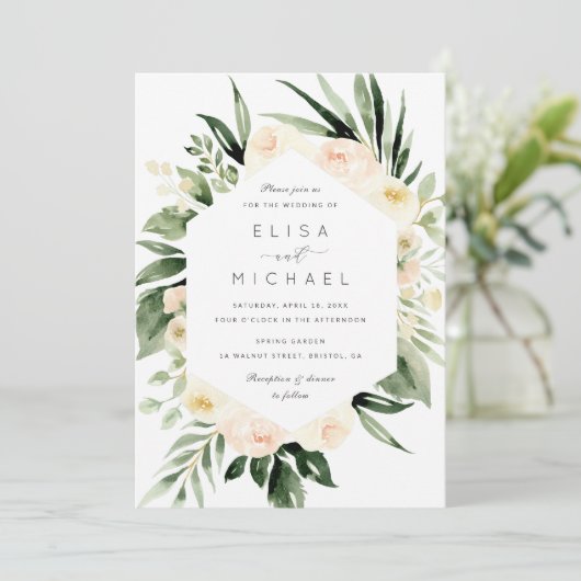 Bloemen Waterverf Perzik Blush Modern Minimal Kaart (Staand voorkant)