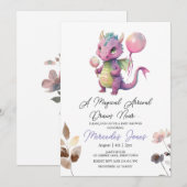 Bloemen Waterverf Pink Dragon Baby shower Kaart (Voorkant / Achterkant)