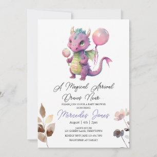 Bloemen Waterverf Pink Dragon Baby shower Kaart