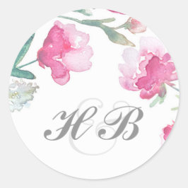 Bloemen Waterverf Pioen Bruiloft Ronde Sticker
