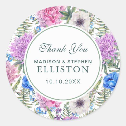  Bloemen Waterverf | pioen | Dank u Ronde Sticker (Voorkant)