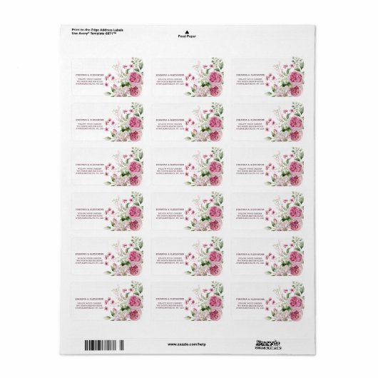 Bloemen Waterverf Pioen Paarse-roze bruiloft Etiket (Full Sheet)