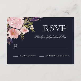 Bloemen Waterverf Pioenroze Navy RSVP Kaartje