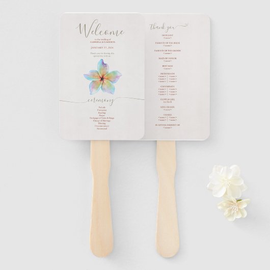 Bloemen Waterverf Plumeria Terracotta Bruiloft Handwaaier (Voorkant en achterkant)