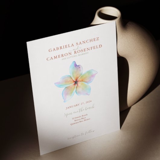 Bloemen Waterverf Plumeria Terracotta Bruiloft Kaart