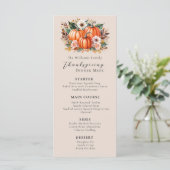 Bloemen Waterverf Pompoen Elegante Thanksgiving Menu (Staand voorkant)