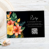 Bloemen Waterverf QR Code Tropische bruiloft RSVP Kaartje