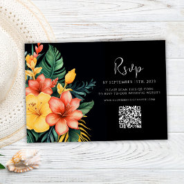 Bloemen Waterverf QR Code Tropische bruiloft RSVP Kaartje