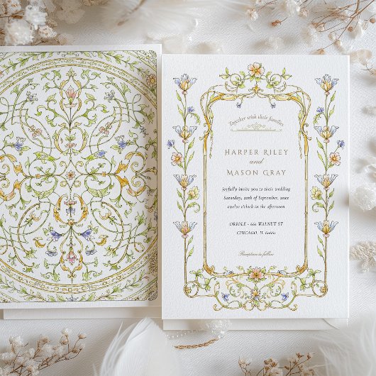 Bloemen Waterverf Rococo Lijst bruiloft Kaart