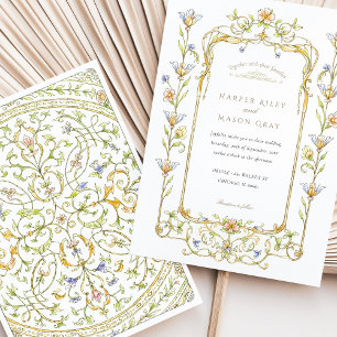 Bloemen Waterverf Rococo Lijst bruiloft Kaart