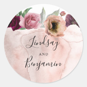  Bloemen Waterverf Romantisch Bruiloft Ronde Sticker