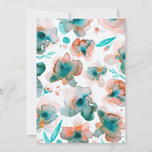 Bloemen waterverf Romantische blauwgroen bruiloft Kaart (Achterkant)