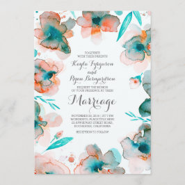 Bloemen waterverf Romantische blauwgroen bruiloft Kaart