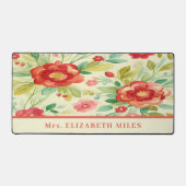  Bloemen Waterverf Rood en Beige Bureaumat (Voorkant)