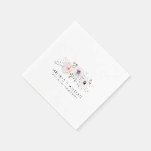 Bloemen Waterverf Roos Anemone Lila Wit Bruiloft Servet (Hoek)