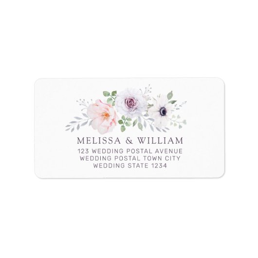 Bloemen Waterverf Roos Anemone Trouwadres Etiket (Voorkant)