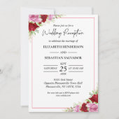 Bloemen Waterverf Roos bruiloft receptie Kaart (Voorkant)