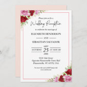 Bloemen Waterverf Roos bruiloft receptie Kaart (Voorkant / Achterkant)