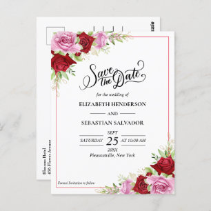 Bloemen Waterverf Roos Bruiloft Save The Date Briefkaart