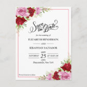 Bloemen Waterverf Roos Bruiloft Save The Date Briefkaart (Voorkant)