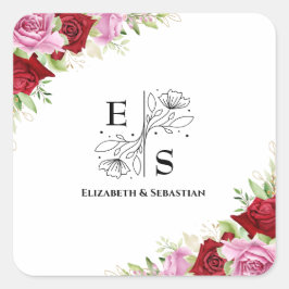 Bloemen Waterverf Roos bruiloft Vierkante Sticker
