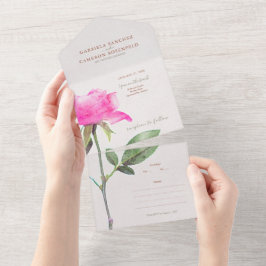 Bloemen Waterverf Roos Terracotta Bruiloft All In One Uitnodiging