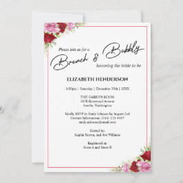 Bloemen Waterverf Roos Vrijgezellenfeest Brunch Kaart