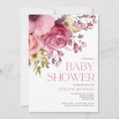 Bloemen Waterverf Roze Baby shower Kaart (Voorkant)