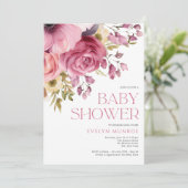 Bloemen Waterverf Roze Baby shower Kaart (Staand voorkant)