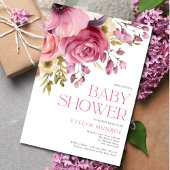 Bloemen Waterverf Roze Baby shower Kaart