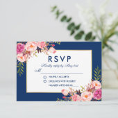 Bloemen Waterverf Roze Blauw Goud RSVP Bruiloft B (Staand voorkant)