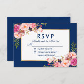 Bloemen Waterverf Roze Blauw Goud RSVP Bruiloft B (Voorkant / Achterkant)