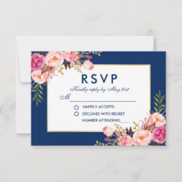 Bloemen Waterverf Roze Blauw Goud RSVP Bruiloft B